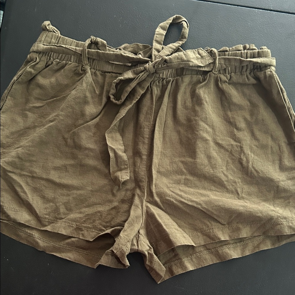 High Waist Olive Women's Shorts - Picture 1 of 8
